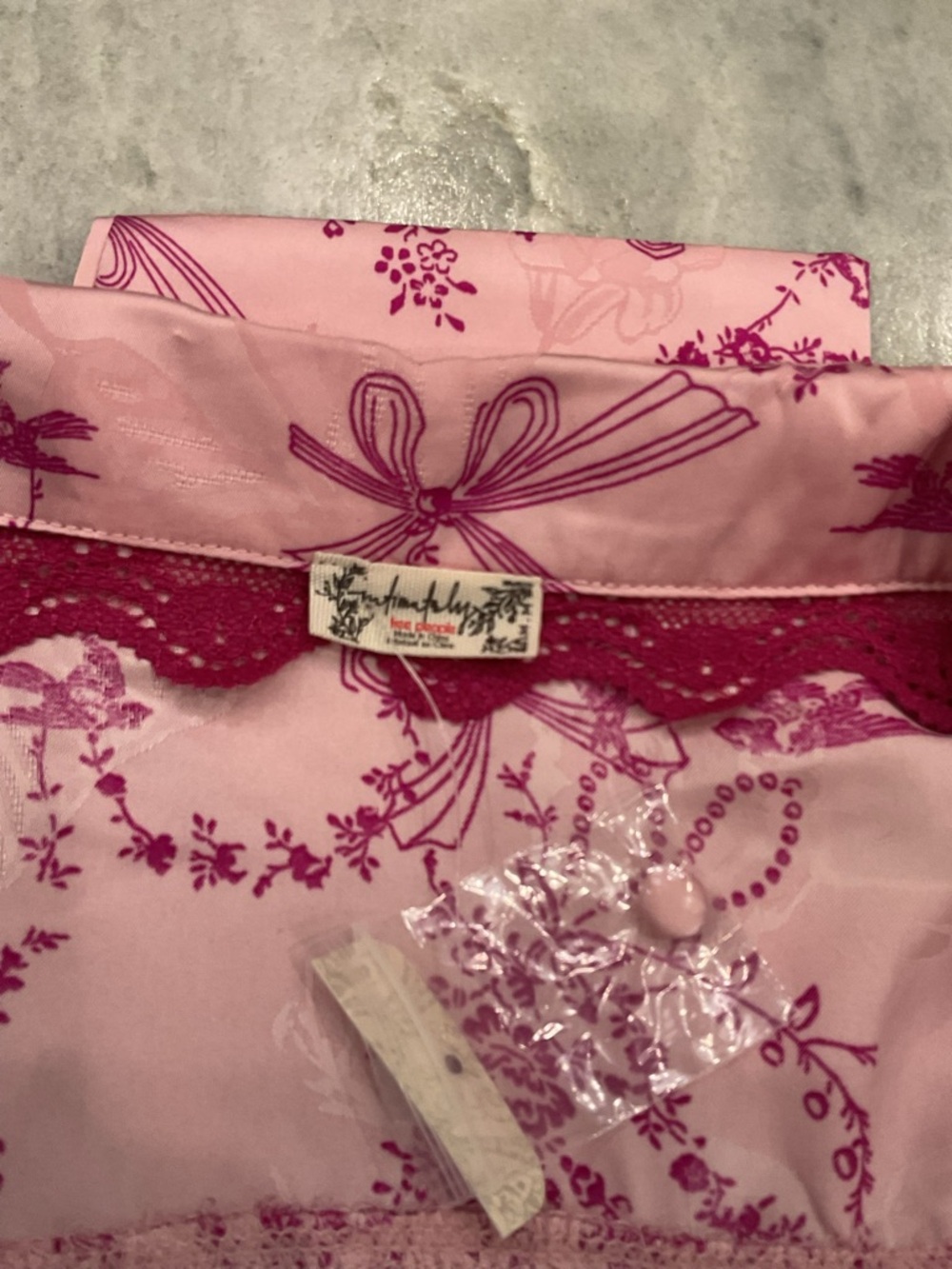 Free People Pink Floral Bow Print Satin Pajama Set - Picture 9 of 11